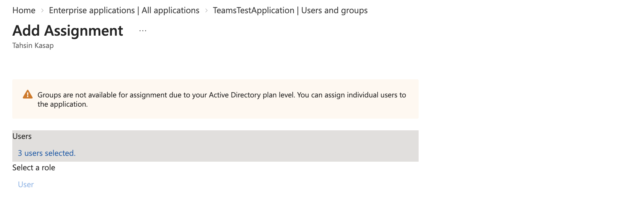 Add Assignment panel with users selected