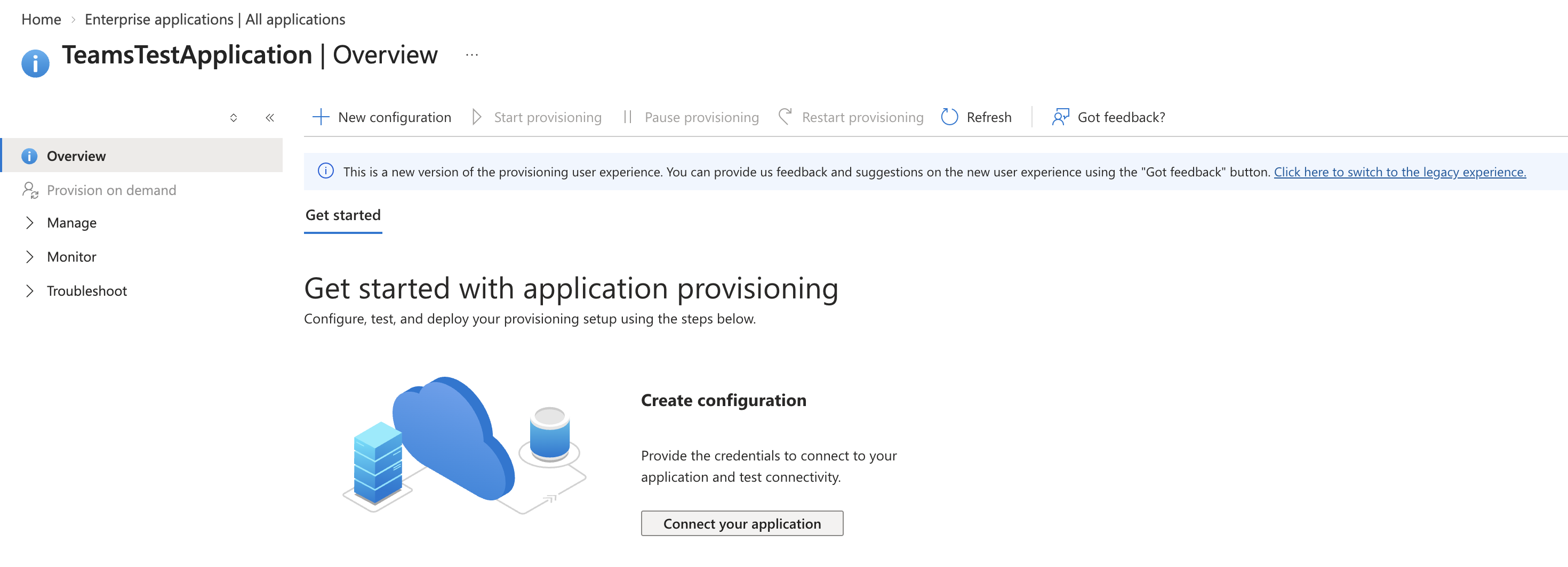 Get started with application provisioning panel