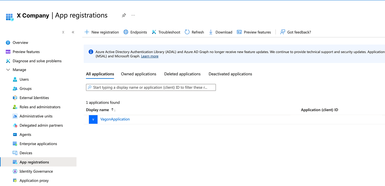 App registrations list